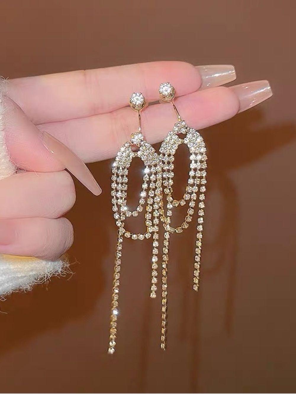 Gold Crystal Drop Dangle Earrings - Elegant Women Jewelry